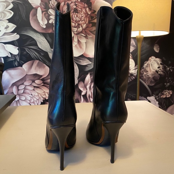 Lucchese Black Leather Half Calf Stiletto Boots - Picture 5 of 9